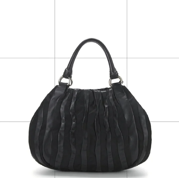 Prada Black Tessuto Nylon And Nappa Leather Waves Bag W/ COA and DUSTBAG